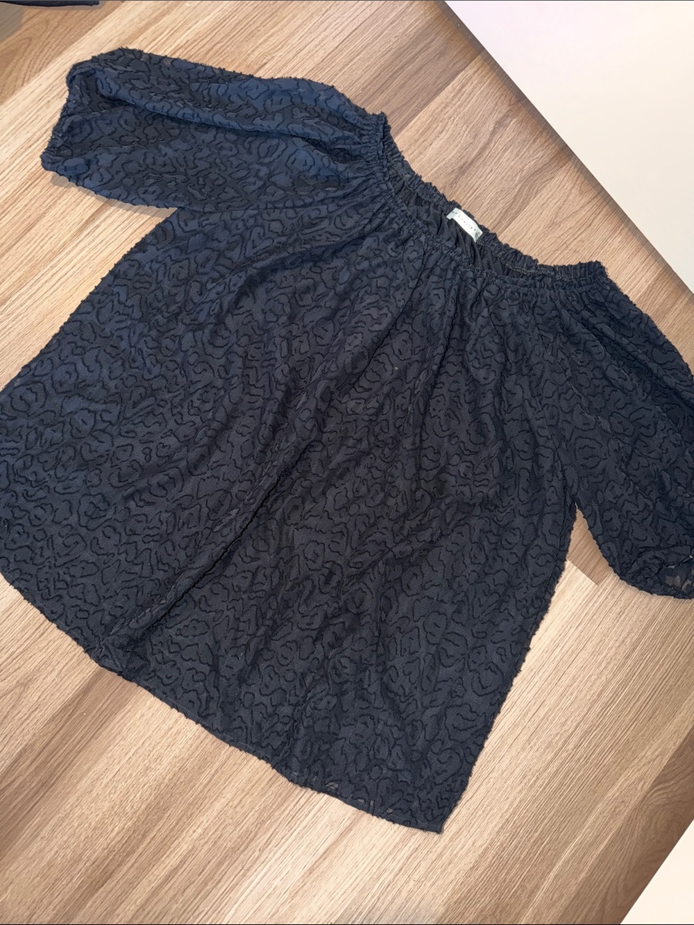 Black Textured Off-the-Shoulder Peasant Tunic